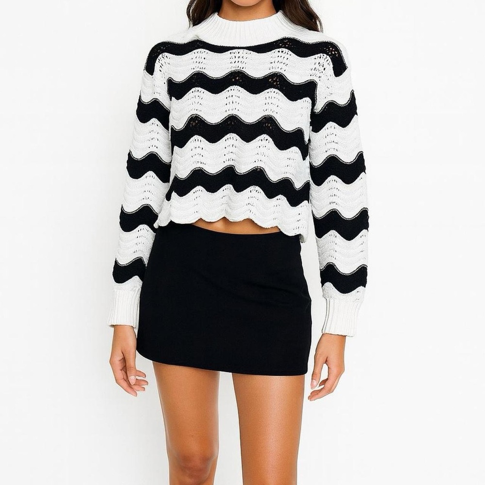 Zara Striped Mock Neck Cropped Sweater Size Large